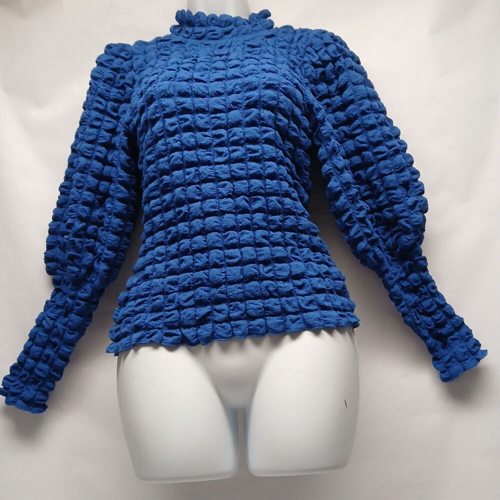 Sunday in Brooklyn Anthropologie Blue Popcorn Textured Mock Neck Top Size Small